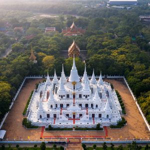 Aerial View Of Pagoda Watasokaram Temple In Thailand.