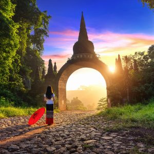 Woman Standing At Khao Na Nai Luang Dharma Park In Surat Thani,