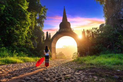 Woman Standing At Khao Na Nai Luang Dharma Park In Surat Thani,