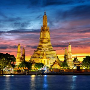 Wat Arun Temple At Twilight In Bangkok, Thailand.